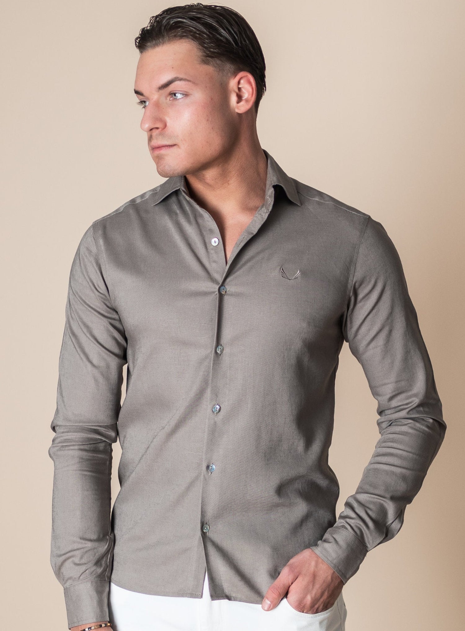 Zumo Slim Fit Shirts BROS-LINEN Truffle - Main Image